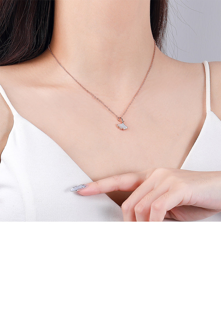 925 Sterling Silver Plated Rose Gold Simple Temperament Ginkgo Leaf Mother-of-pearl Pendant with Necklace