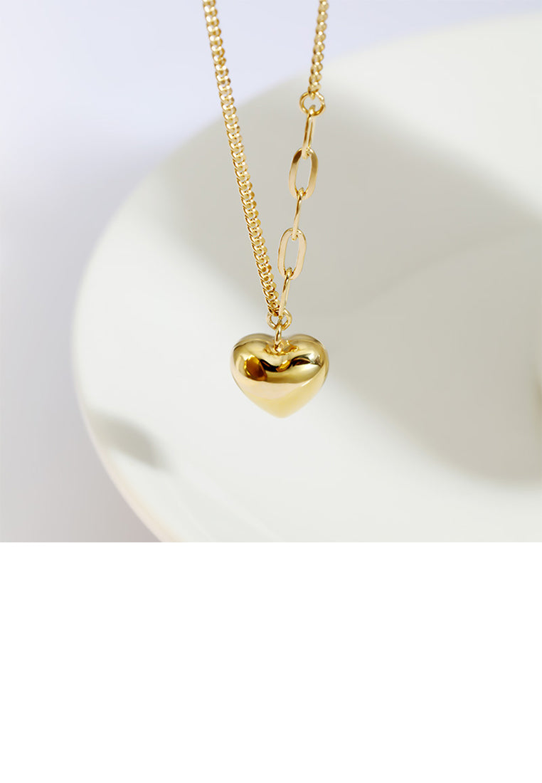 925 Sterling Silver Plated Gold Simple Fashion Heart Pendant with Necklace