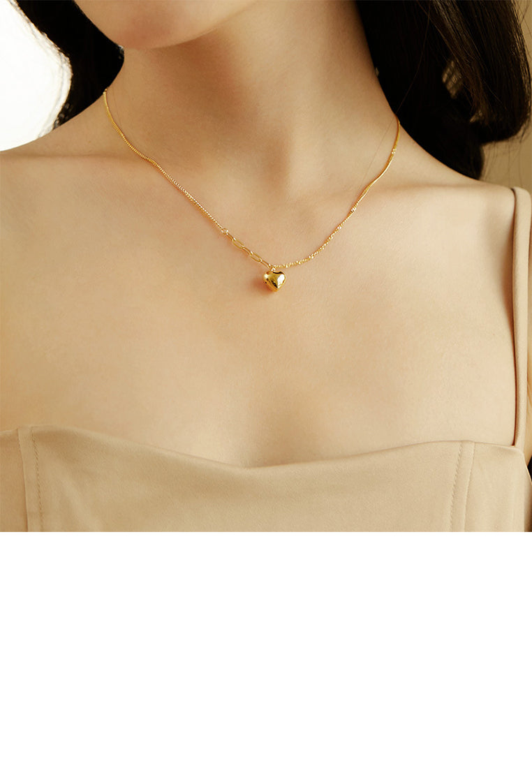 925 Sterling Silver Plated Gold Simple Fashion Heart Pendant with Necklace