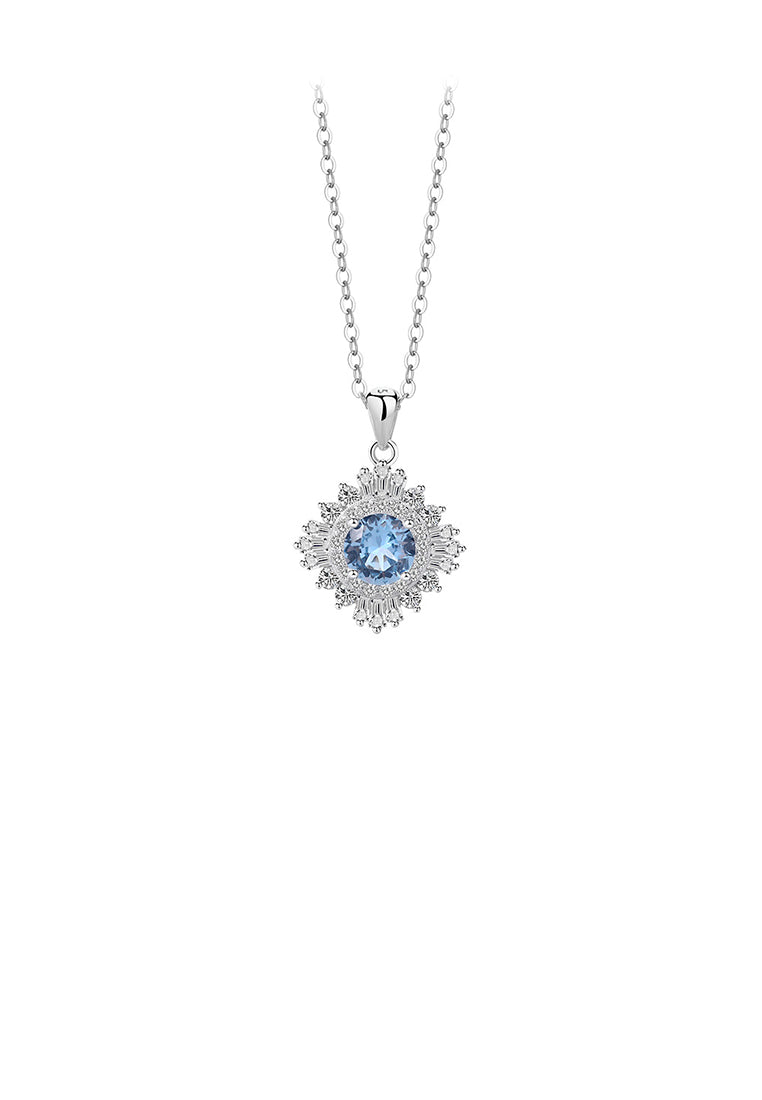 925 Sterling Silver Fashion Brilliant Geometric Square Pendant with Blue Cubic Zirconia and Necklace - Luxurious Look