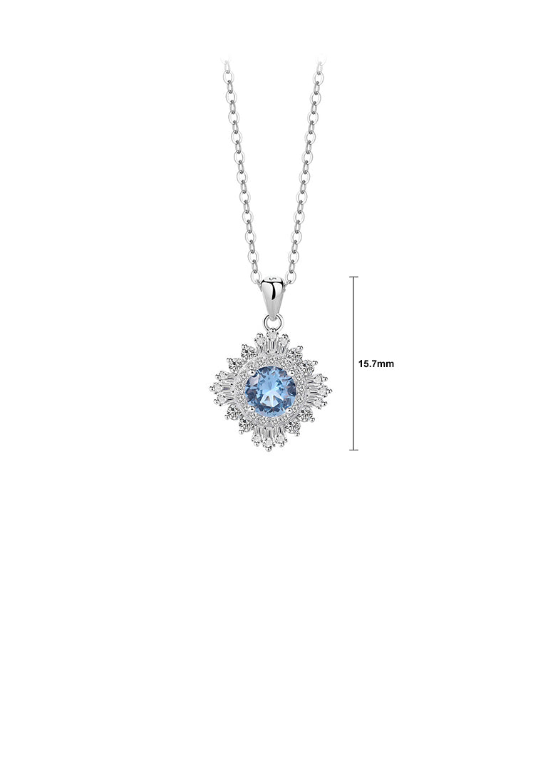925 Sterling Silver Fashion Brilliant Geometric Square Pendant with Blue Cubic Zirconia and Necklace - Luxurious Look