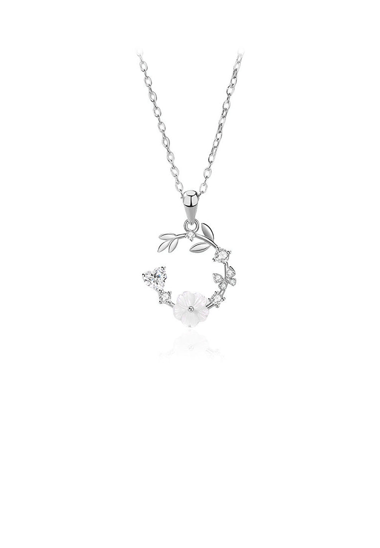 925 Sterling Silver Simple and Fashion Flower Butterfly Pendant with Cubic Zirconia and Necklace - Luxurious Look