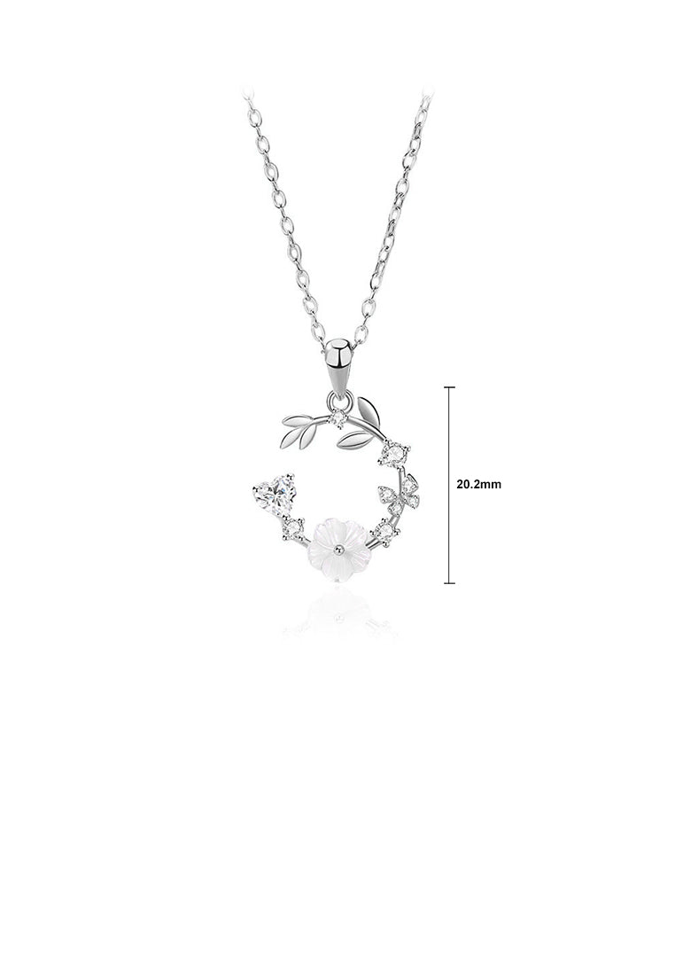 925 Sterling Silver Simple and Fashion Flower Butterfly Pendant with Cubic Zirconia and Necklace - Luxurious Look