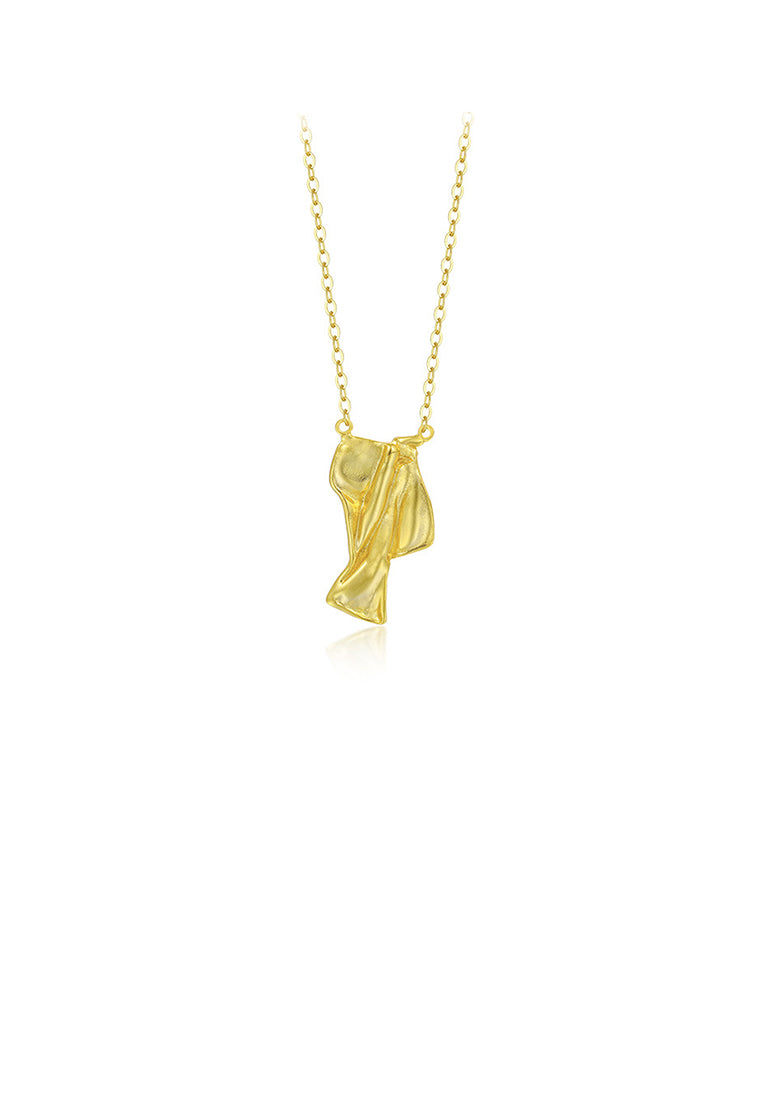 925 Sterling Silver Plated Gold Fashion Vintage Irregular Pleated Geometric Pendant with Necklace