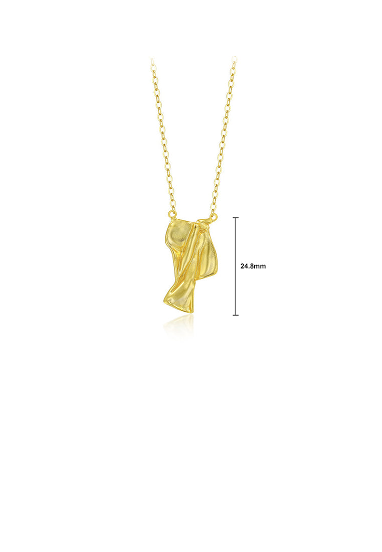 925 Sterling Silver Plated Gold Fashion Vintage Irregular Pleated Geometric Pendant with Necklace