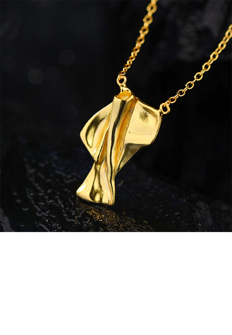 925 Sterling Silver Plated Gold Fashion Vintage Irregular Pleated Geometric Pendant with Necklace