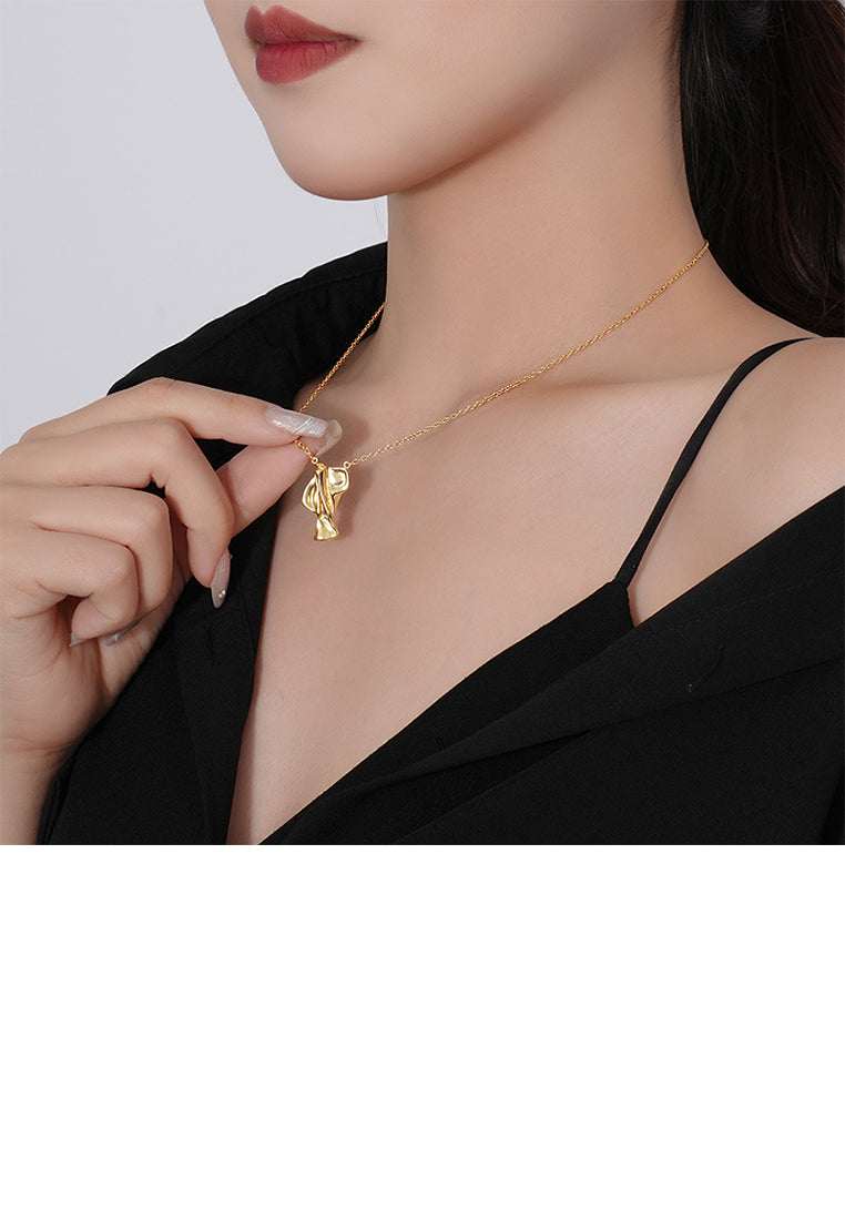 925 Sterling Silver Plated Gold Fashion Vintage Irregular Pleated Geometric Pendant with Necklace