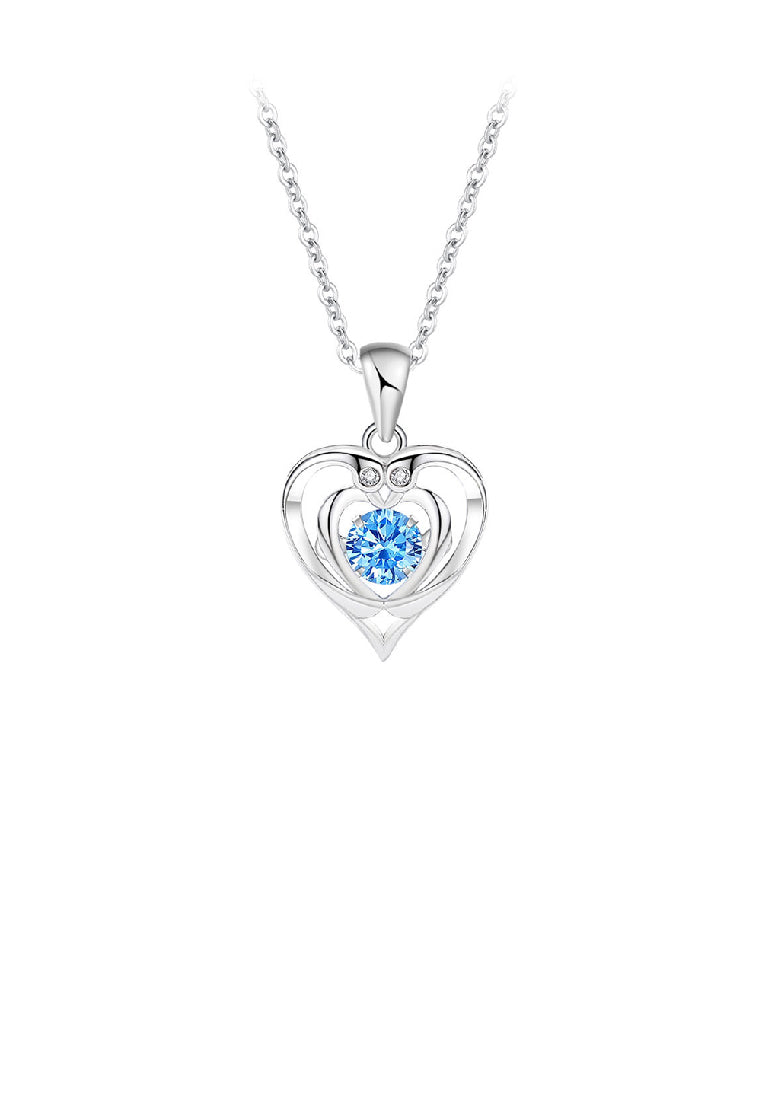 925 Sterling Silver Fashion Simple Heart Pendant with Blue Cubic Zirconia and Necklace - Luxurious Look