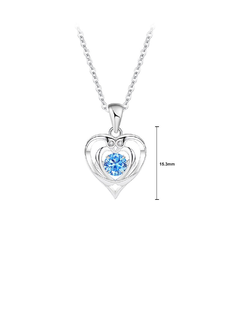 925 Sterling Silver Fashion Simple Heart Pendant with Blue Cubic Zirconia and Necklace - Luxurious Look