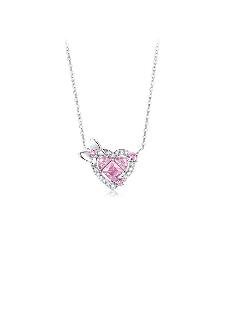 925 Sterling Silver Sweet and Fashion Butterfly Heart Pendant with Pink Cubic Zirconia and Necklace - Luxurious Look - Vibrant Color