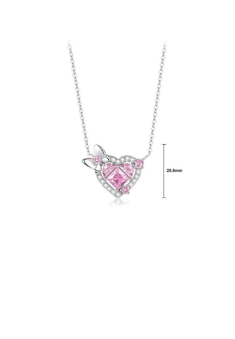 925 Sterling Silver Sweet and Fashion Butterfly Heart Pendant with Pink Cubic Zirconia and Necklace - Luxurious Look - Vibrant Color