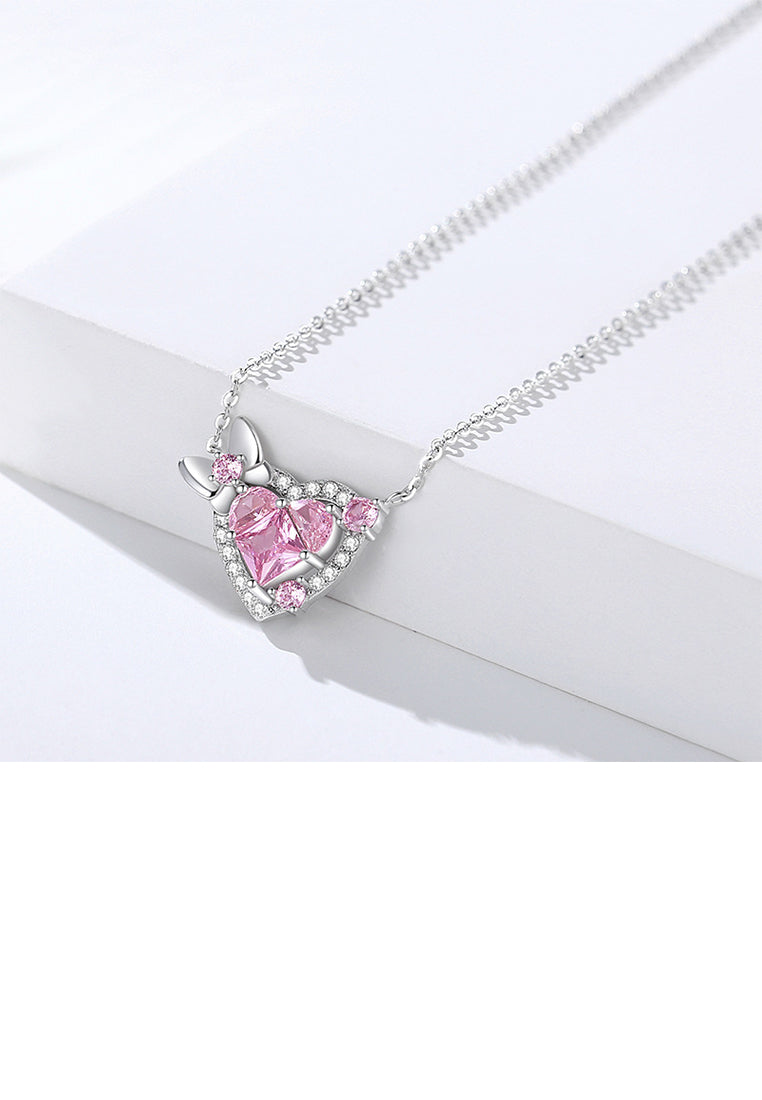 925 Sterling Silver Sweet and Fashion Butterfly Heart Pendant with Pink Cubic Zirconia and Necklace - Luxurious Look - Vibrant Color