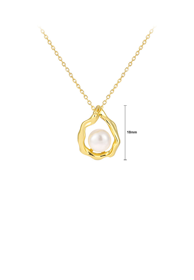 925 Sterling Silver Plated Gold Fashion Hollow Water Drop-shaped Geometric Pendant with Imitation Pearls and Necklace
