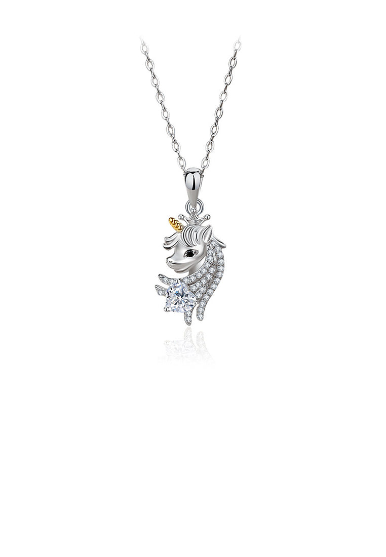925 Sterling Silver Fashion Creative Unicorn Pendant with Cubic Zirconia and Necklace - Luxurious Look