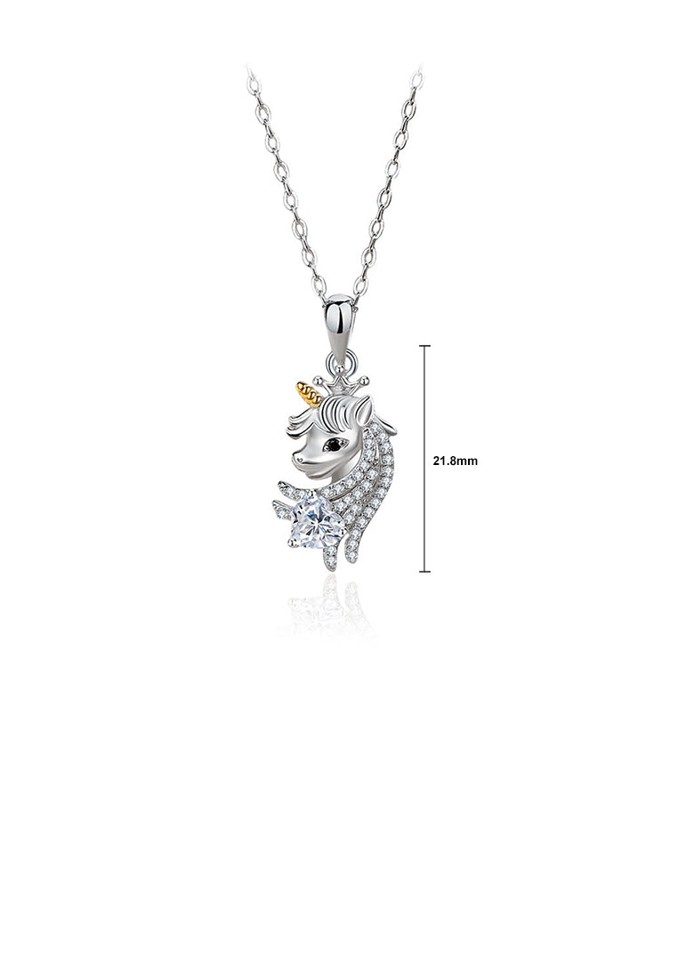 925 Sterling Silver Fashion Creative Unicorn Pendant with Cubic Zirconia and Necklace - Luxurious Look