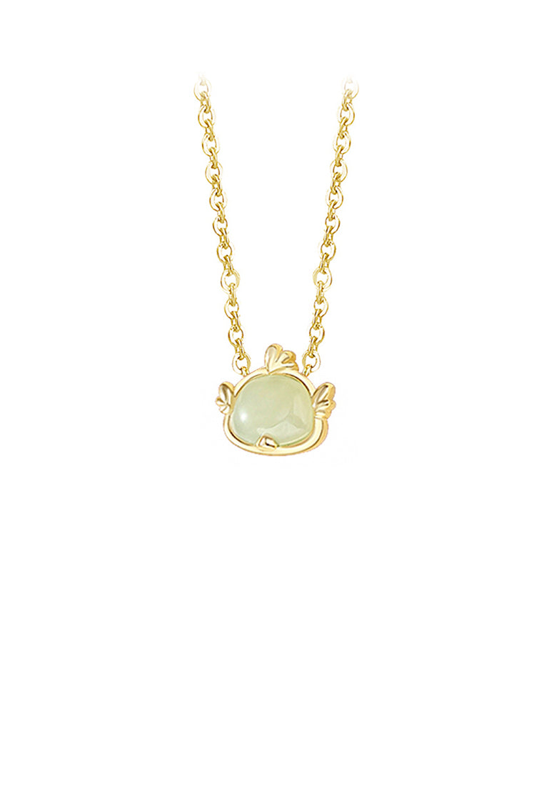 925 Sterling Silver Plated Gold Simple and Fashion Twelve Zodiac Cock Pendant with Imitation Hetian Jade and Necklace