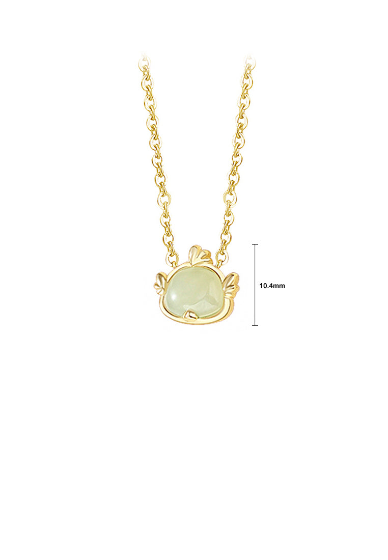 925 Sterling Silver Plated Gold Simple and Fashion Twelve Zodiac Cock Pendant with Imitation Hetian Jade and Necklace