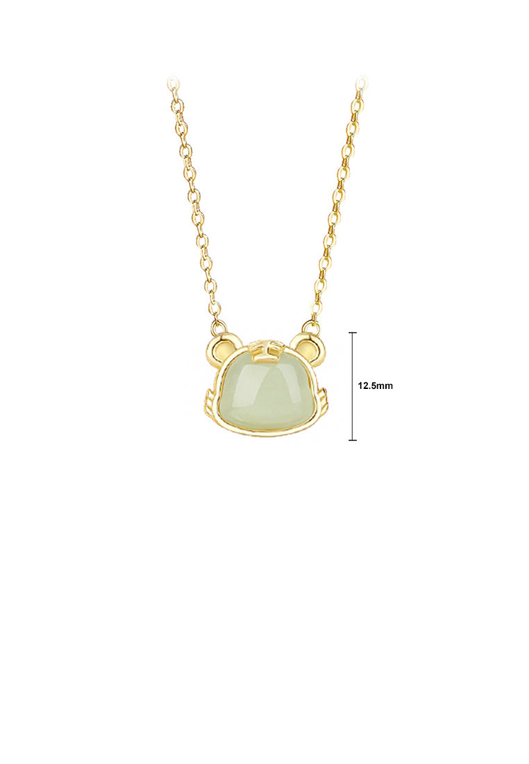 925 Sterling Silver Plated Gold Simple and Fashion Twelve Zodiac Tiger Pendant with Imitation Hetian Jade and Necklace