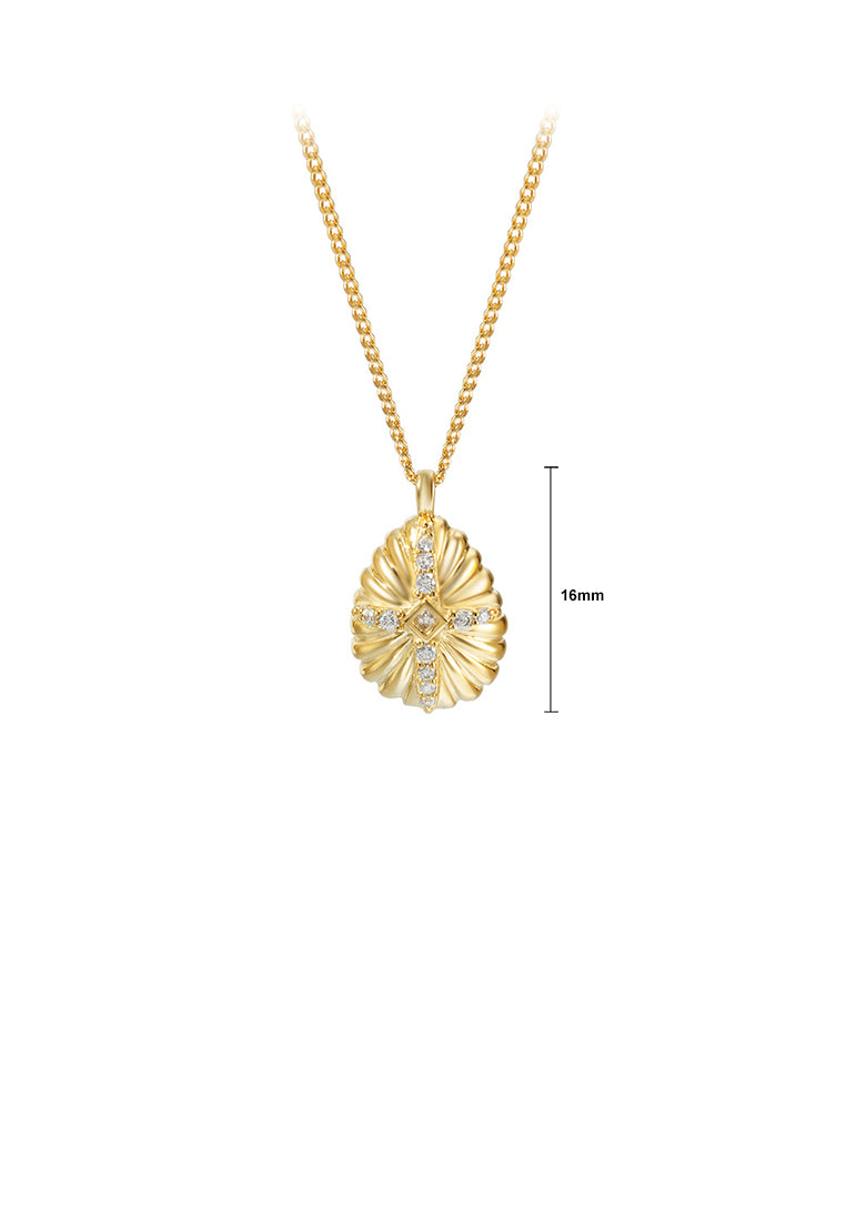 925 Sterling Silver Plated Gold Simple Temperament Water Drop-shaped Geometric Pendant with Cubic Zirconia and Necklace - Luxurious Look