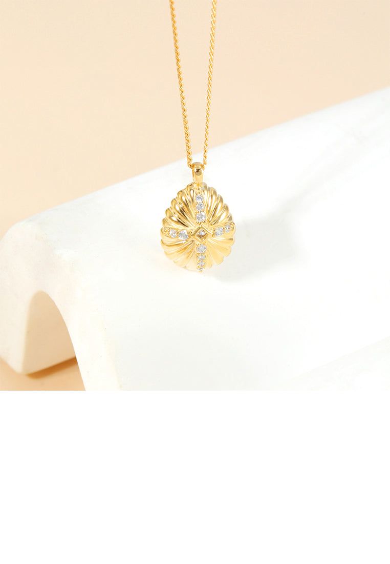 925 Sterling Silver Plated Gold Simple Temperament Water Drop-shaped Geometric Pendant with Cubic Zirconia and Necklace - Luxurious Look
