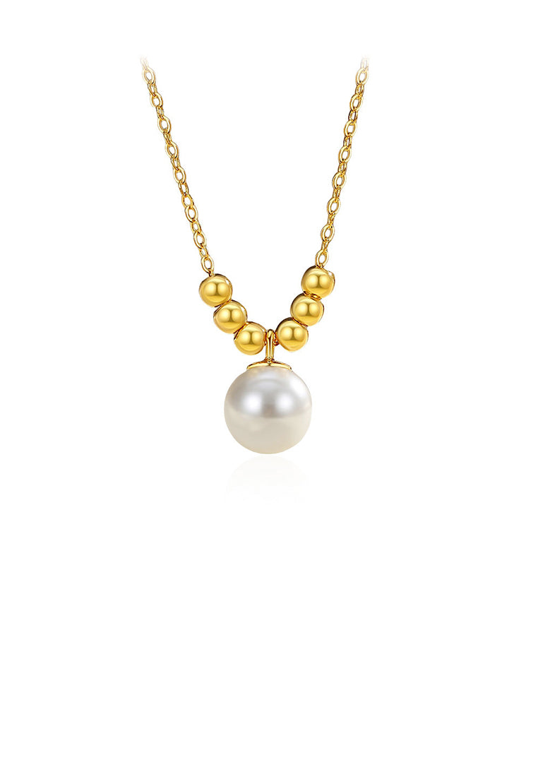 925 Sterling Silver Plated Gold Simple and Elegant Imitation Pearl Beaded Pendant with Necklace - Luxurious Look
