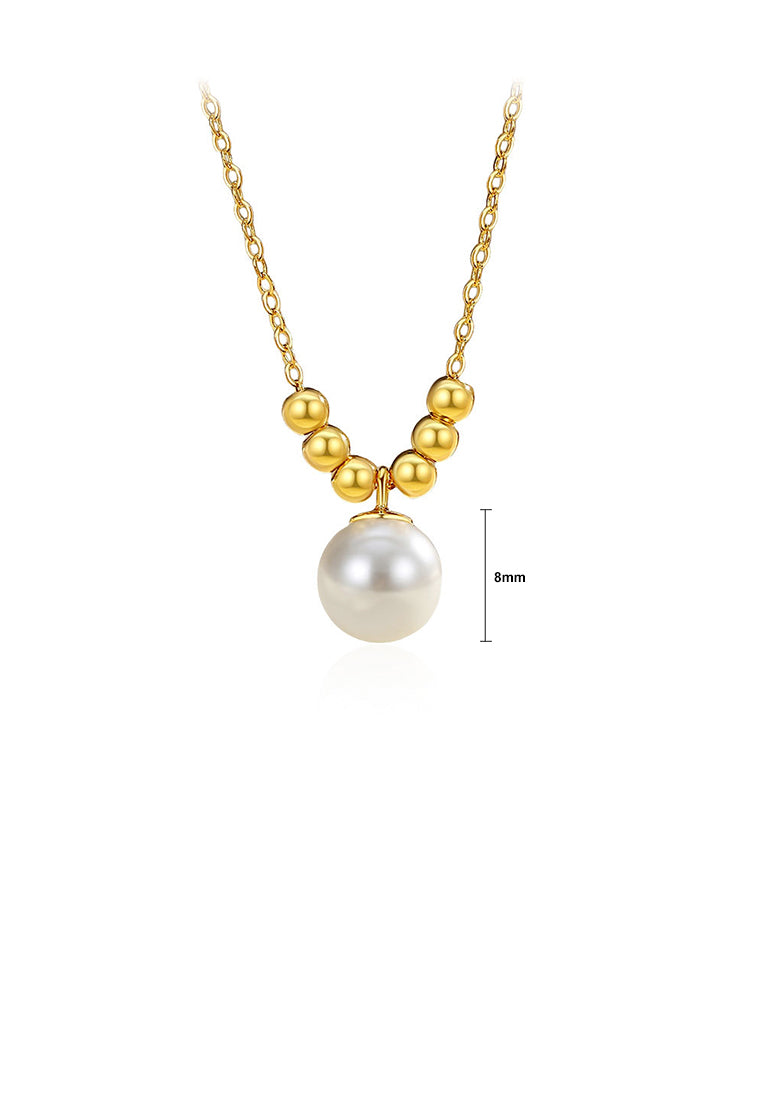 925 Sterling Silver Plated Gold Simple and Elegant Imitation Pearl Beaded Pendant with Necklace - Luxurious Look
