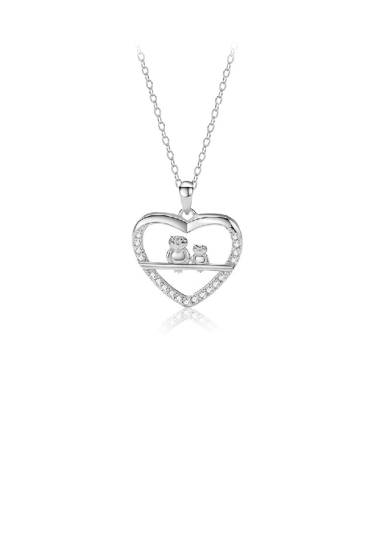 925 Sterling Silver Fashion Simple Owl Heart Pendant with Cubic Zirconia and Necklace - Luxurious Look