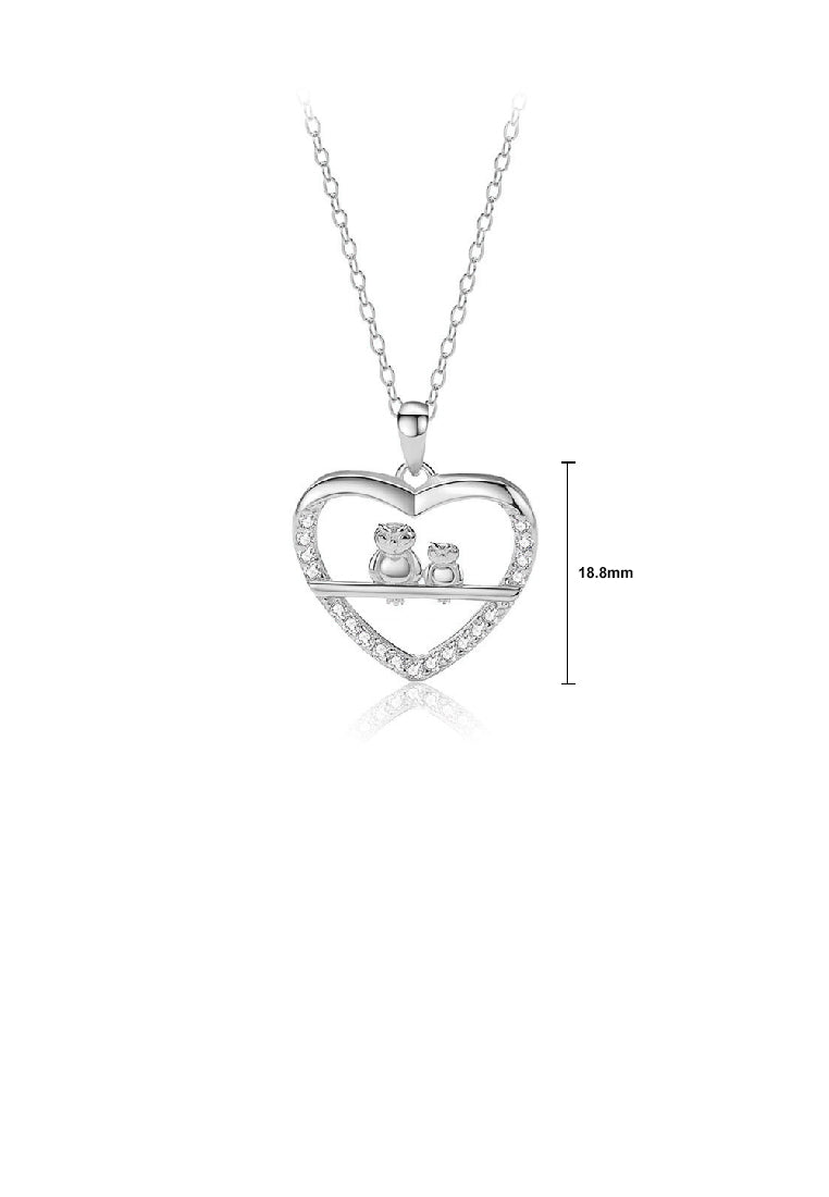 925 Sterling Silver Fashion Simple Owl Heart Pendant with Cubic Zirconia and Necklace - Luxurious Look