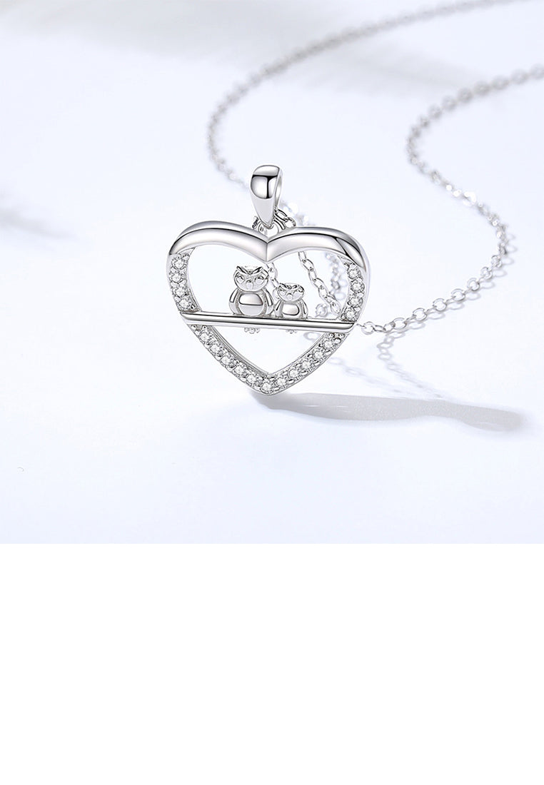 925 Sterling Silver Fashion Simple Owl Heart Pendant with Cubic Zirconia and Necklace - Luxurious Look