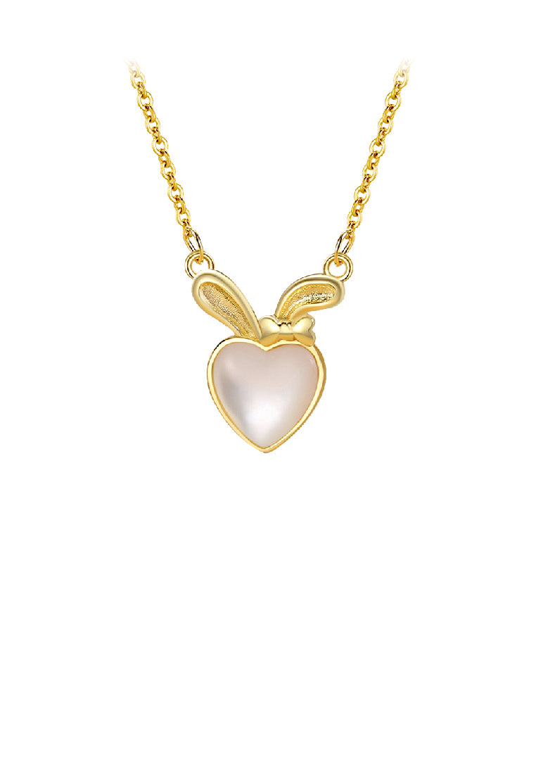 925 Sterling Silver Plated Gold Lovely Simple Rabbit Imitation Opal Pendant with Necklace