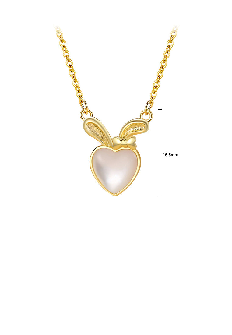 925 Sterling Silver Plated Gold Lovely Simple Rabbit Imitation Opal Pendant with Necklace