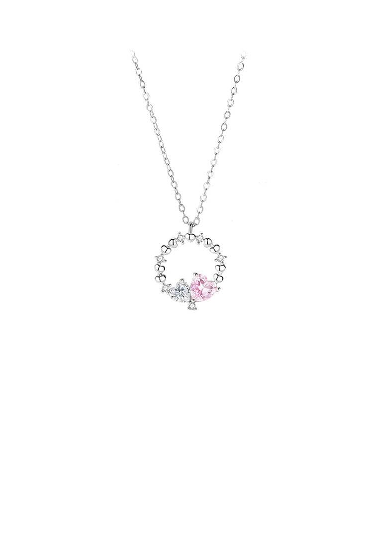 925 Sterling Silver Fashion Simple Heart-shaped Circle Pendant with Cubic Zirconia and Necklace - Luxurious Look