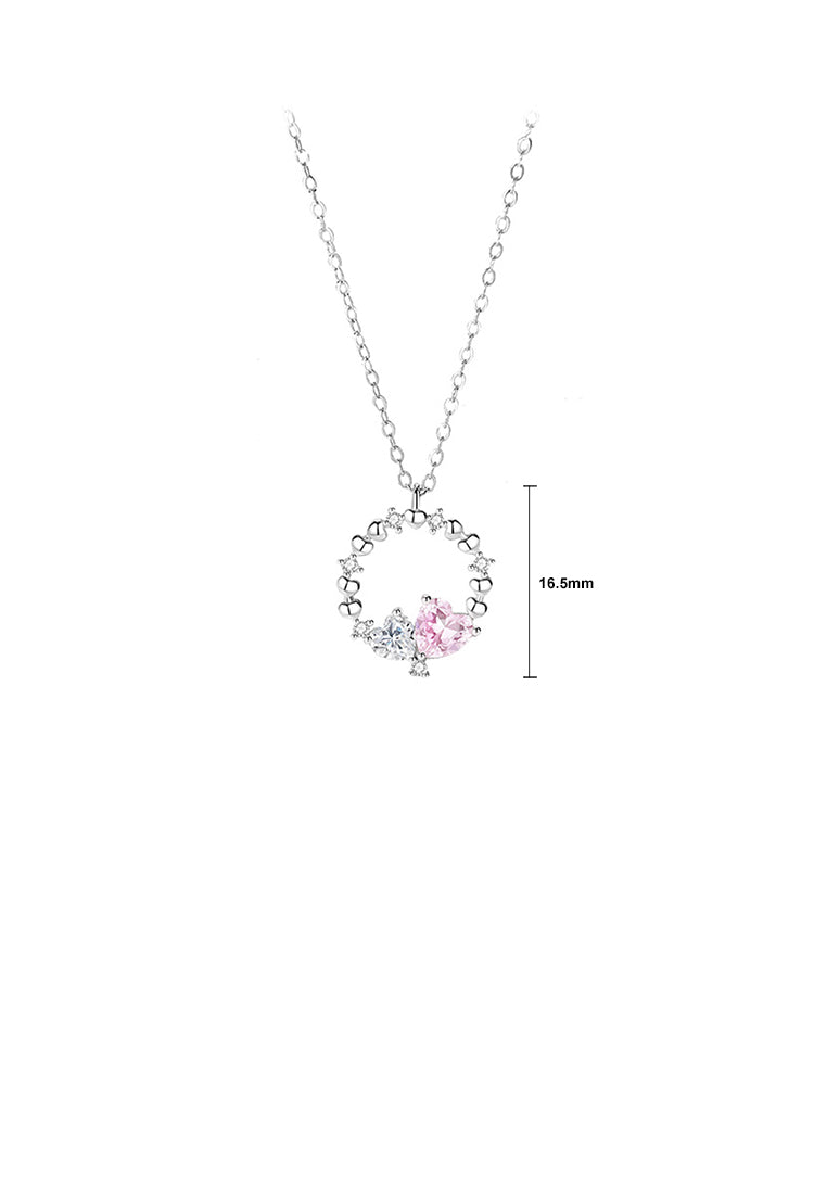 925 Sterling Silver Fashion Simple Heart-shaped Circle Pendant with Cubic Zirconia and Necklace - Luxurious Look