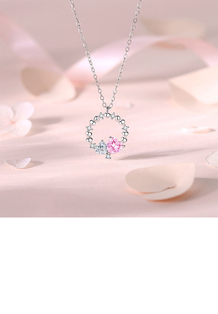 925 Sterling Silver Fashion Simple Heart-shaped Circle Pendant with Cubic Zirconia and Necklace - Luxurious Look