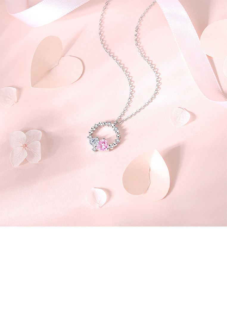 925 Sterling Silver Fashion Simple Heart-shaped Circle Pendant with Cubic Zirconia and Necklace - Luxurious Look