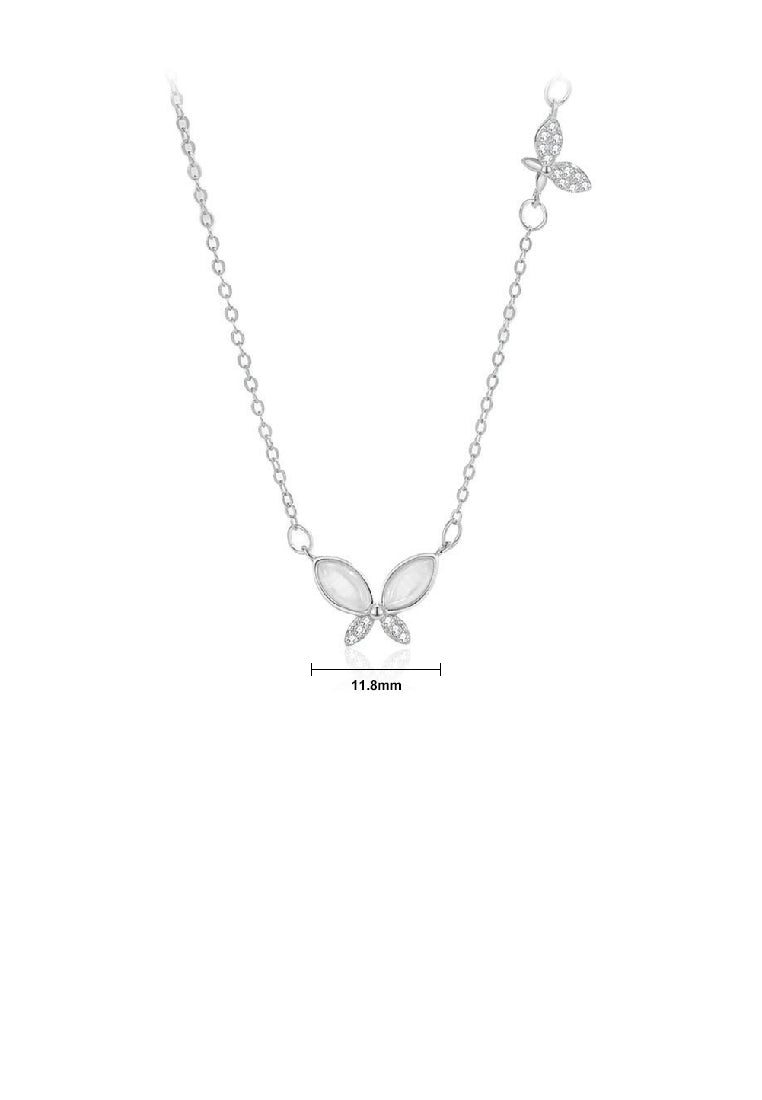 925 Sterling Silver Simple Elegant Butterfly Imitation Opal Pendant with Cubic Zirconia and Necklace - Luxurious Look