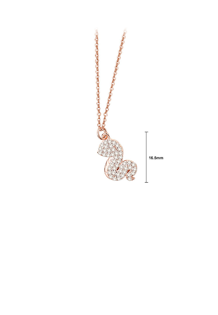 925 Sterling Silver Plated Rose Gold Simple and Bright Zodiac Snake Pendant with Cubic Zirconia and Necklace - Luxurious Look