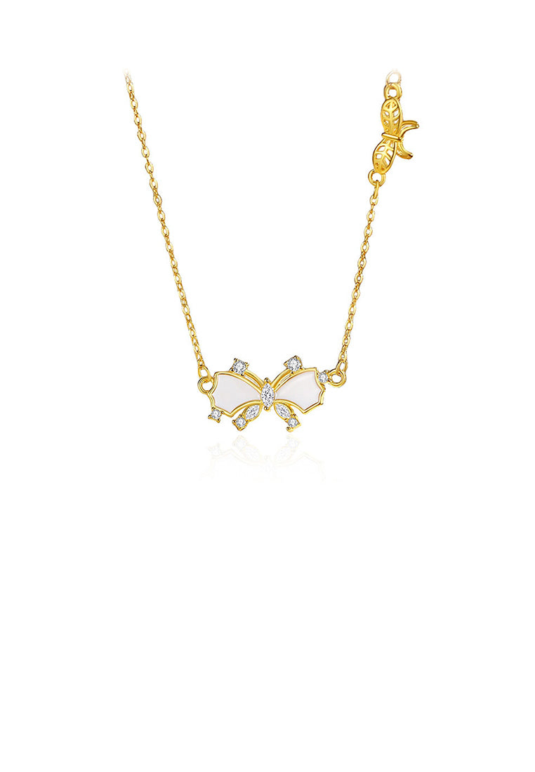 925 Sterling Silver Plated Gold Simple Cute Butterfly Pendant with Cubic Zirconia and Necklace - Luxurious Look