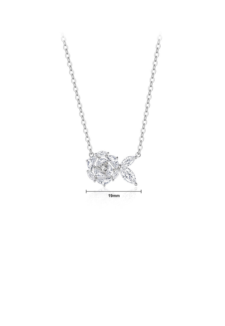 925 Sterling Silver Fashion and Elegant Camellia Pendant with Cubic Zirconia and Necklace - Luxurious Look
