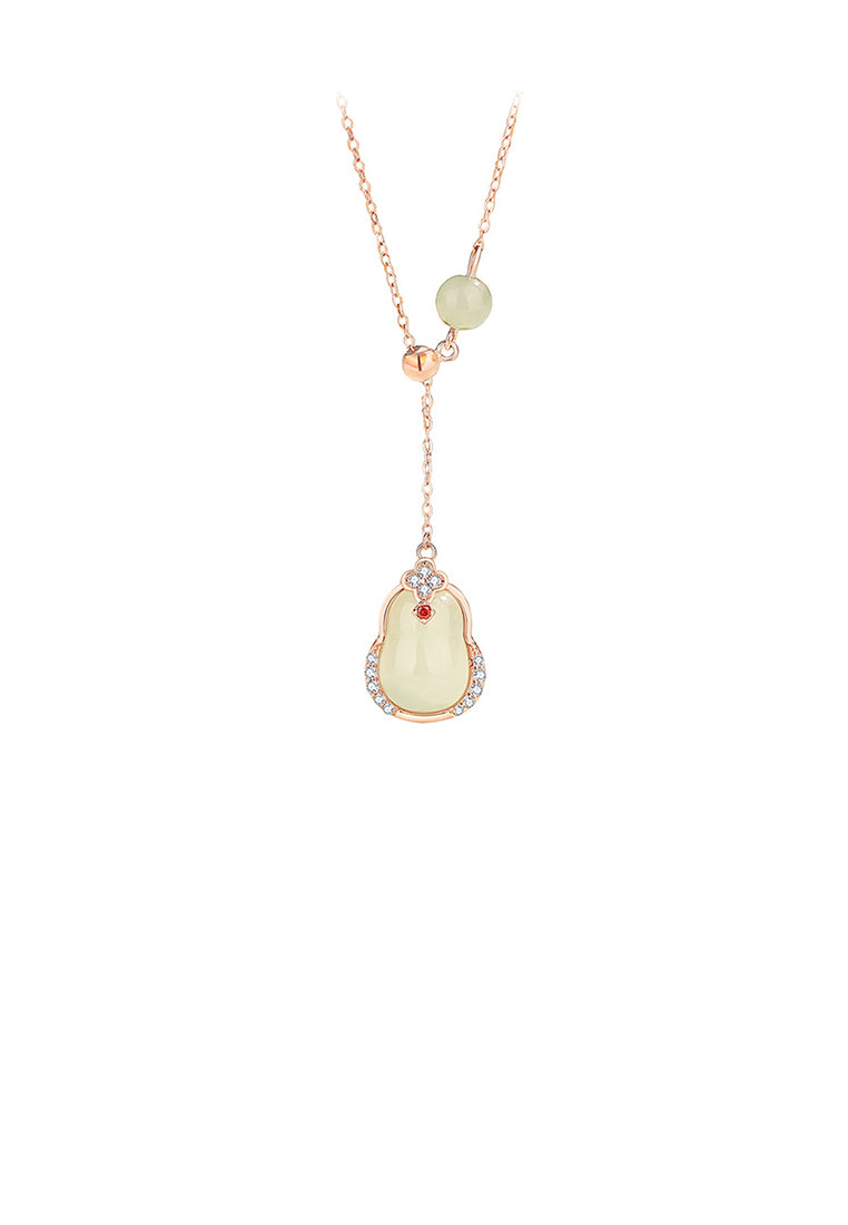925 Sterling Silver Plated Rose Gold Fashion Temperament Gourd Pendant with Cubic Zirconia and Necklace - Luxurious Look