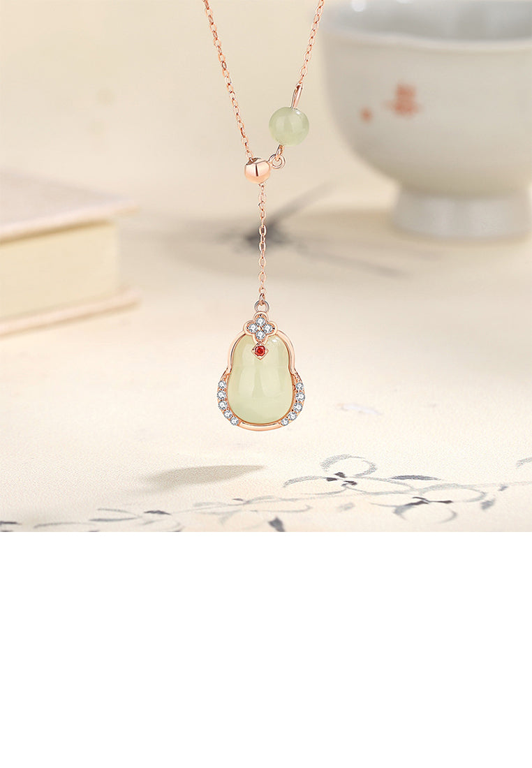 925 Sterling Silver Plated Rose Gold Fashion Temperament Gourd Pendant with Cubic Zirconia and Necklace - Luxurious Look