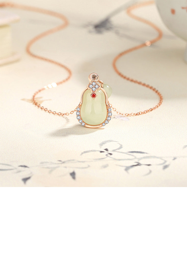 925 Sterling Silver Plated Rose Gold Fashion Temperament Gourd Pendant with Cubic Zirconia and Necklace - Luxurious Look