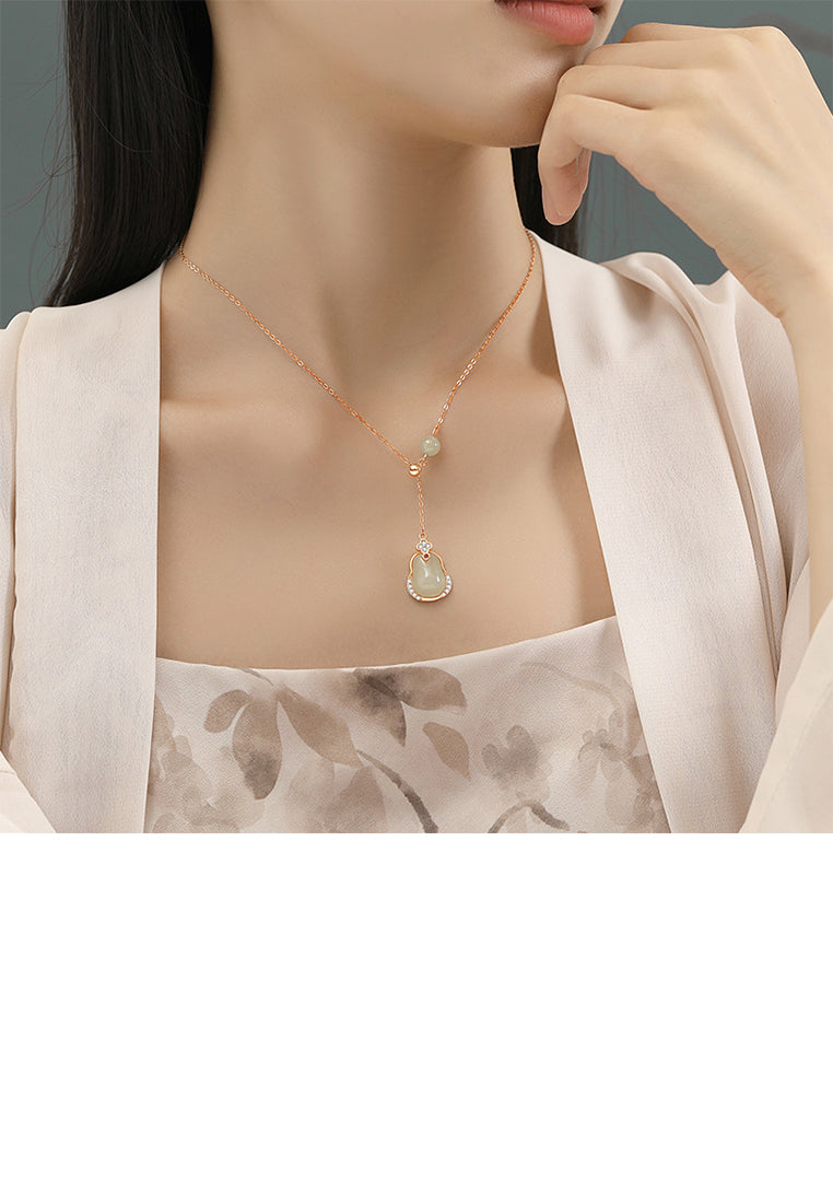 925 Sterling Silver Plated Rose Gold Fashion Temperament Gourd Pendant with Cubic Zirconia and Necklace - Luxurious Look