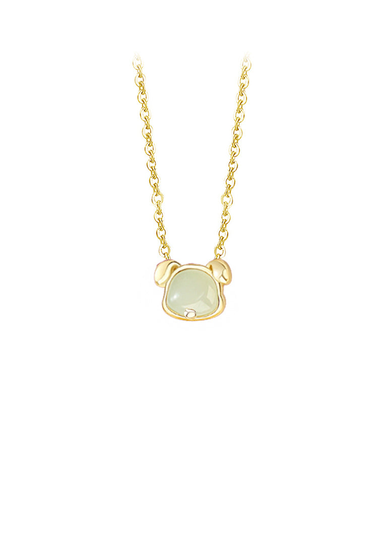925 Sterling Silver Plated Gold Simple and Fashion Twelve Zodiac Dog Pendant with Imitation Hetian Jade and Necklace