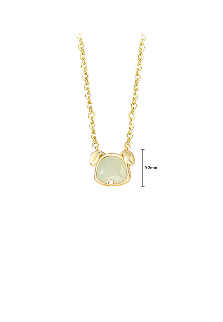 925 Sterling Silver Plated Gold Simple and Fashion Twelve Zodiac Dog Pendant with Imitation Hetian Jade and Necklace