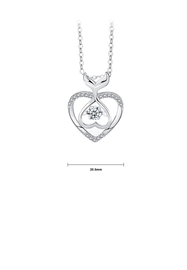 925 Sterling Silver Fashion and Elegant Whale Heart Pendant with Cubic Zirconia and Necklace - Luxurious Look