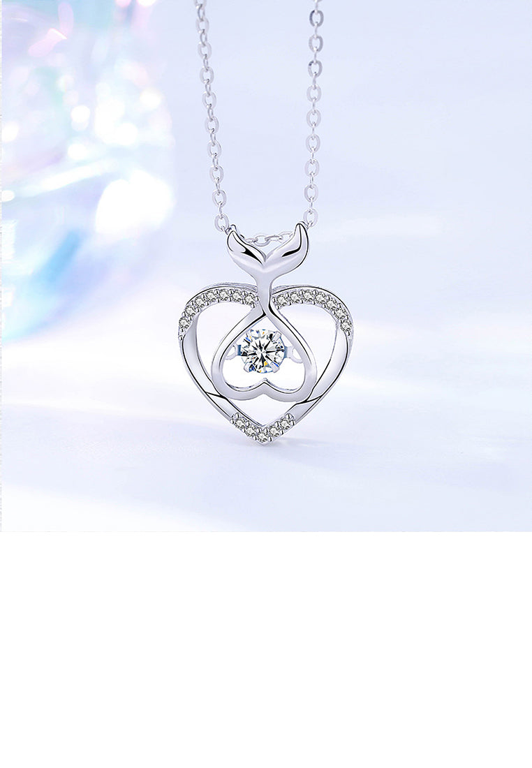 925 Sterling Silver Fashion and Elegant Whale Heart Pendant with Cubic Zirconia and Necklace - Luxurious Look