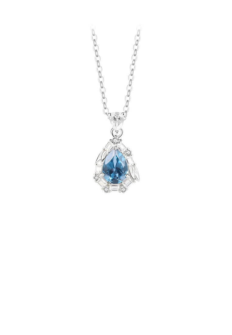 925 Sterling Silver Fashion and Simple Water Drop-shaped Pendant with Blue Cubic Zirconia and Necklace - Luxurious Look