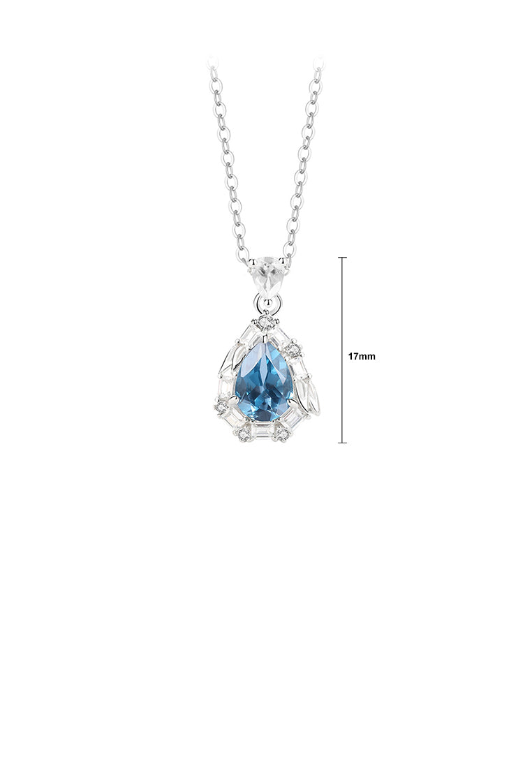 925 Sterling Silver Fashion and Simple Water Drop-shaped Pendant with Blue Cubic Zirconia and Necklace - Luxurious Look