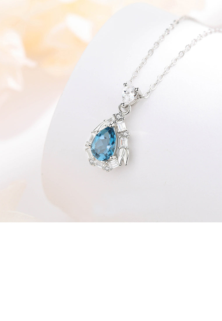 925 Sterling Silver Fashion and Simple Water Drop-shaped Pendant with Blue Cubic Zirconia and Necklace - Luxurious Look